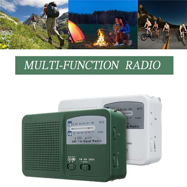 Handvevad radio multifunktionell AM FM-radio med LED-ficklampa nödladdare