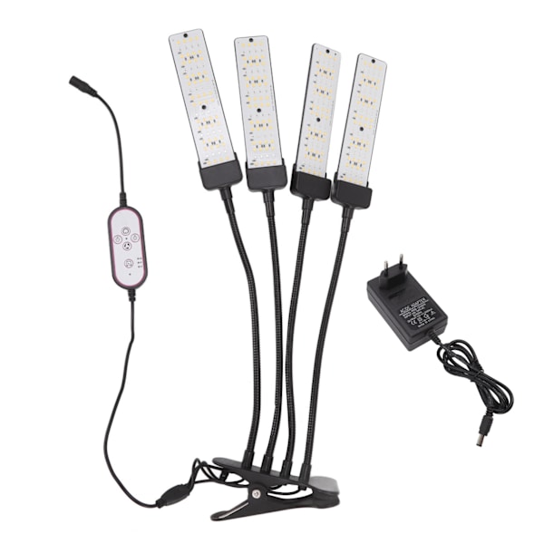LED växtlampa 4 huvud flexibel fullspektrum belysning 5 växlar dimning klämma växt växer lampa med timing 100‑240V EU-kontakt