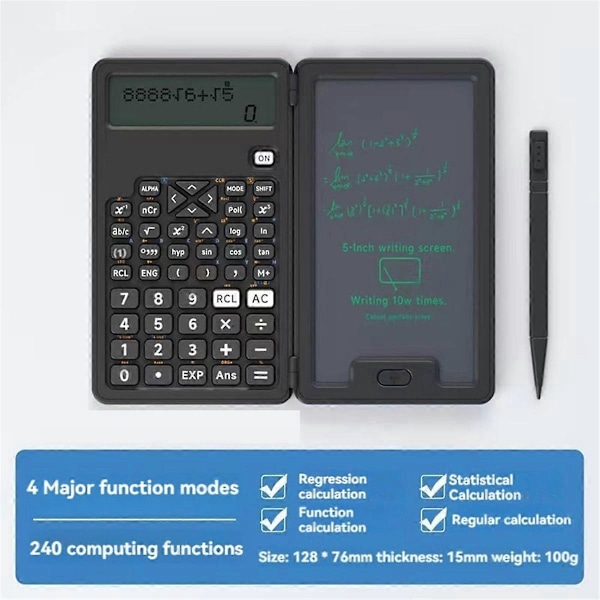 Lommeregner med skrivetavle 12 cifre LCD-display sort