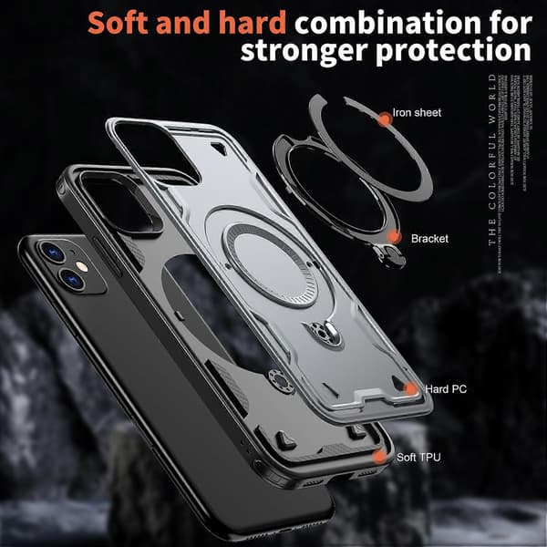 Deksler til iPhone 11/ XR Kompatibel med MagSafe Militær Beskyttelse PC+TPU Stativ Telefondeksel Grey