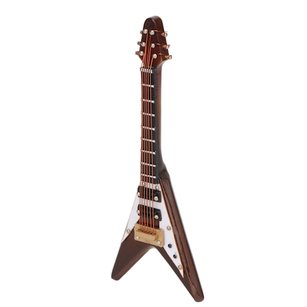 Miniatyr elektrisk gitarmodell av tre med stativ og etui Kaffe Minimusikkinstrumentmodell Dekor 10cm