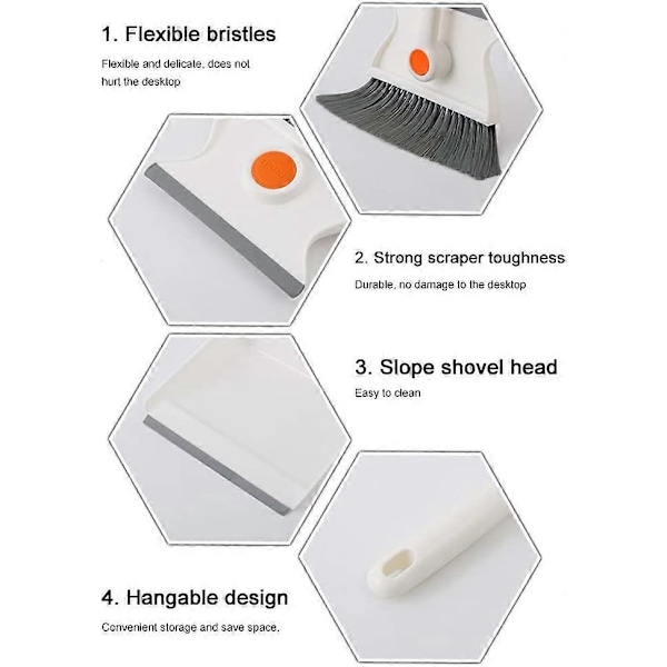 Mini støvbrett og kostesett for skrivebord, mini rengjøringskost, slitesterk, flat design, plast, praktisk for rengjøring