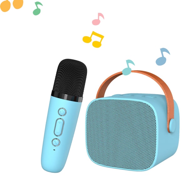 Mini Karaoke-maskin HiFi Surround Sound Bärbar Bluetooth-högtalare med mikrofon för hem utomhus himmelsblå