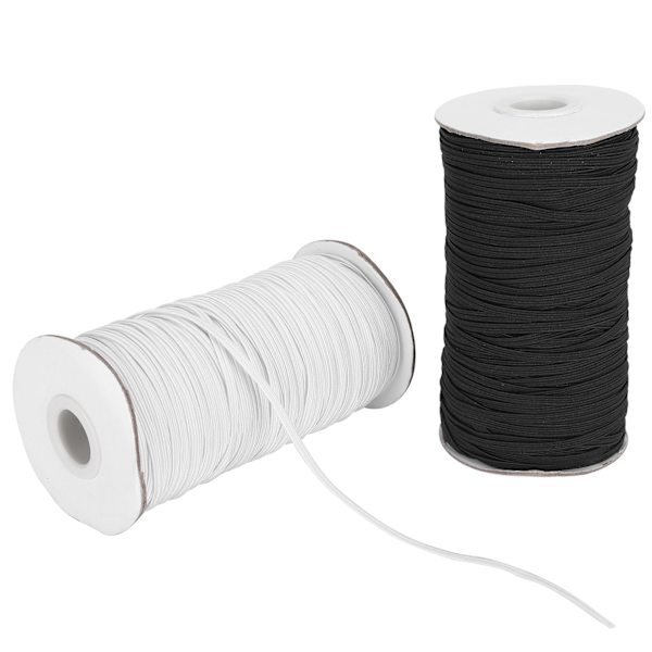 Elastisk bånd flad syning reb snor streng DIY ærme maske fremstilling høj elastisk 100 yard rulle (sort hvid)