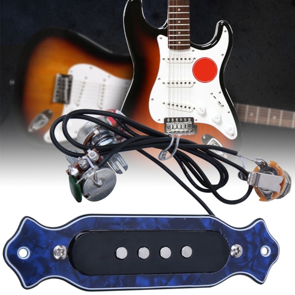 Magnetisk pickup-krets för akustisk elgitarr - ABS-hus, ljudhål - 6 strängar (blå)