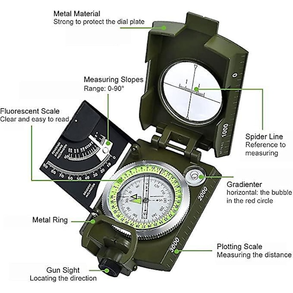 Militær turkompass med klinometer - Navigasjonsverktøy for camping og fotturer