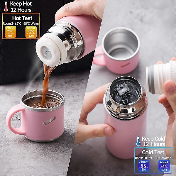 Termosflaska 410ML, Återanvändbar Resemugg Kaffekopp med Lock Isolerad Vattenflaska (410ML/ 13.87OZ, Rosa)