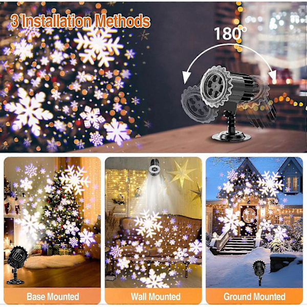 Julprojektor Utomhus, Led Jul Snöflinga Projektor Vattentät IP65, Led Projektorlampor Snöfall Effekt Dekoration för Jul, Inomhus