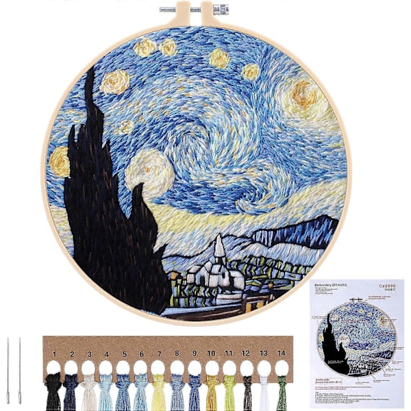 Broderi Startsett (Stjernehimmel), DIY Korssting Broderi Startsett med Broderirammer, Broderi Startsett Håndsøm