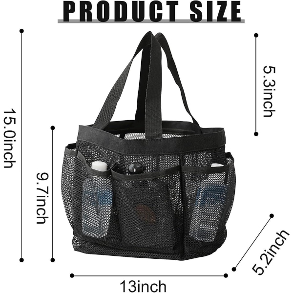 Bærbar mesh-strandtaske med flere rum med foldbar brusetaske og håndtag til camping, hjemmeopbevaring, toiletartikler og tøj (sort)