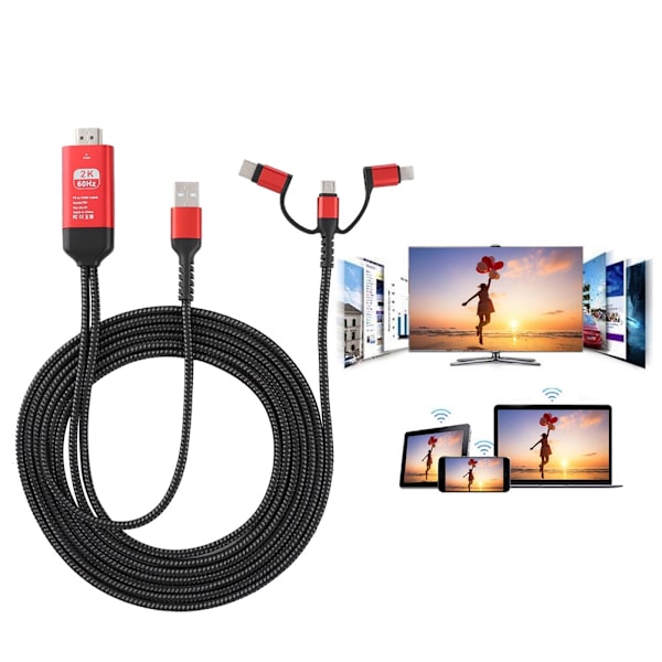 3 in 1 Micro USB/ iOS TypE C - HDMI HD 4K Video HDTV -muuntimen sovitinkaapeli