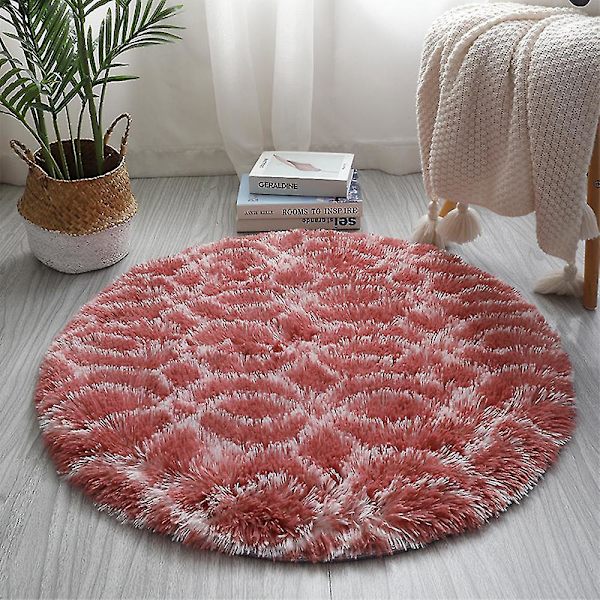 Myk og fluffy rød sirkelformet teppe - 80 cm i diameter