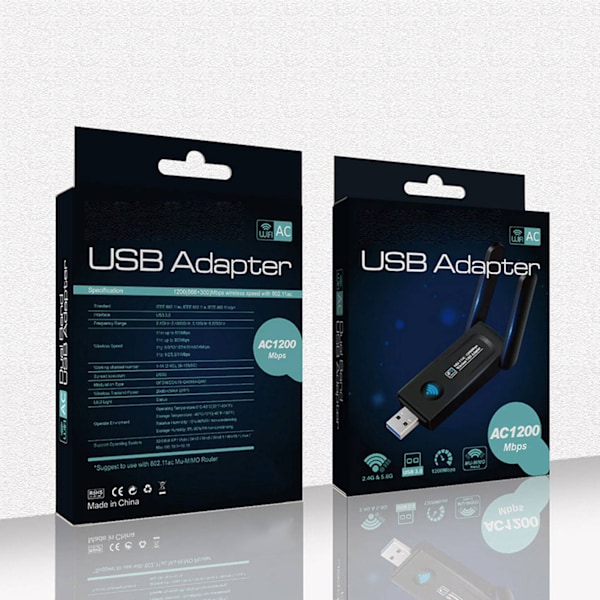 1200M Dual Band WiFi-adapter USB3.0-grensesnitt Plug and Play USB-nettverkskort for bærbar PC