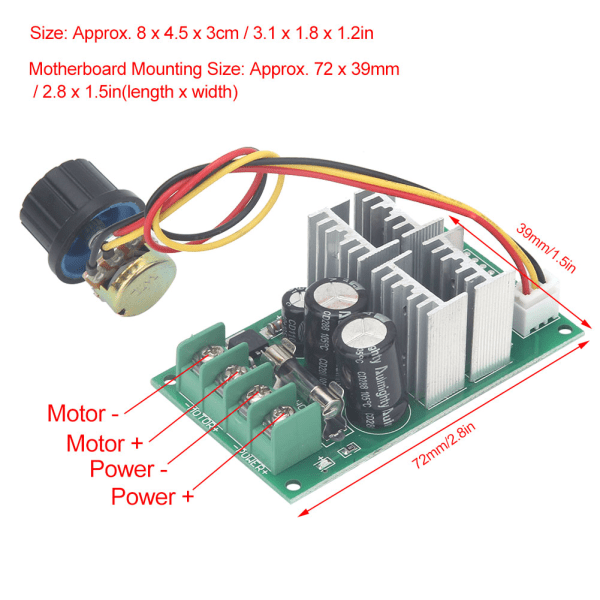 DC Motor Speed ​​Controller Högkvalitativ PWM Support PLC Analog med ratt DC6-60V 20A