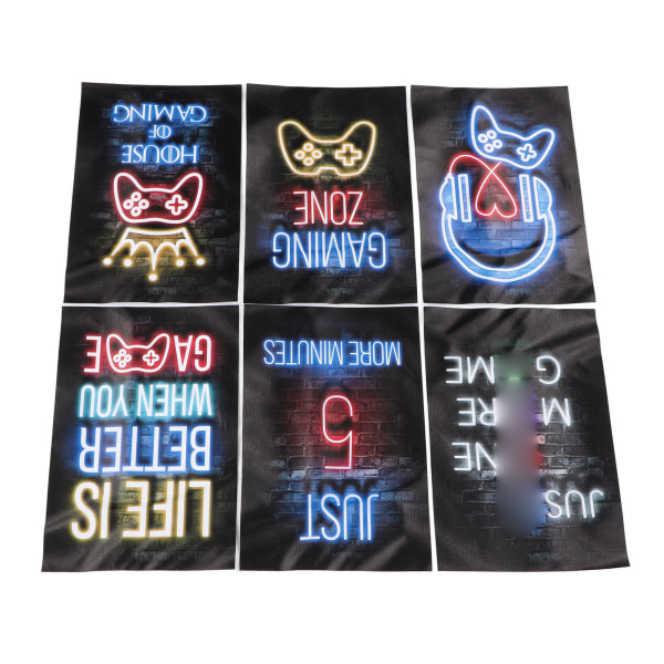 6 kpl neon-peliposteria 20x30cm värikäs pelihuone kangas seinätaide sisustus poikien huoneeseen