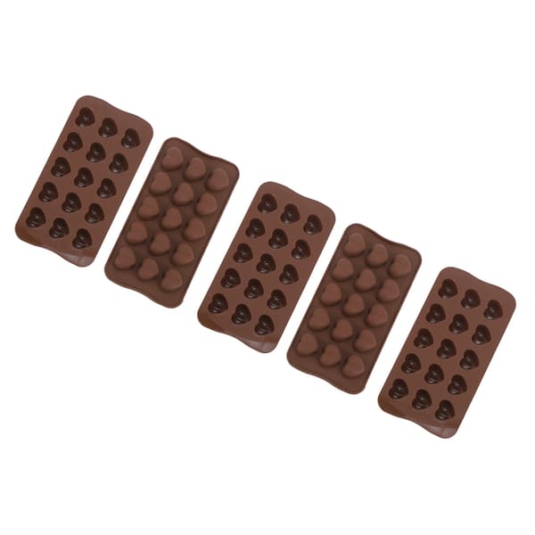 Hjärtform Bakform 15 Hål Diskmaskinsäker Non-Stick Silikonformar för Godis Choklad Isbitar 5st