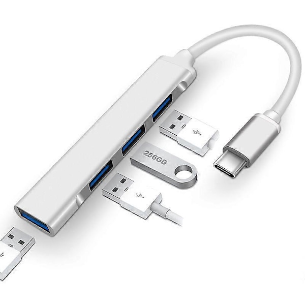 Stikdåse Splitter Adapter med 1 Type C Hub og 4 USB-porte, Beskyttet Stikdåse Adapter til Husholdningsapparater, iPhone, Smartphone, Tablet