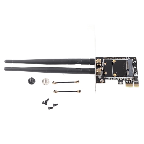 Mini PCI‑E til PCI‑E-kort adapter med 2 antenner for halv størrelse PCI Express trådløst kort