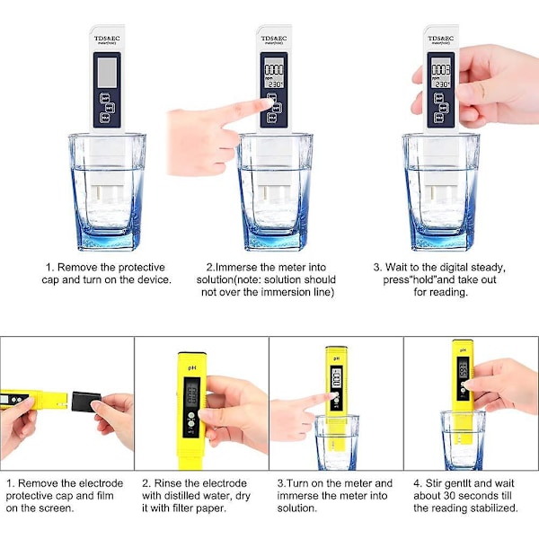 pH-måler - Eletorot pH-test for svømmebasseng, TDS, pH, EC, temperatur - Vannkvalitetstester for drikkevann, bassenger, akvarier, Dr