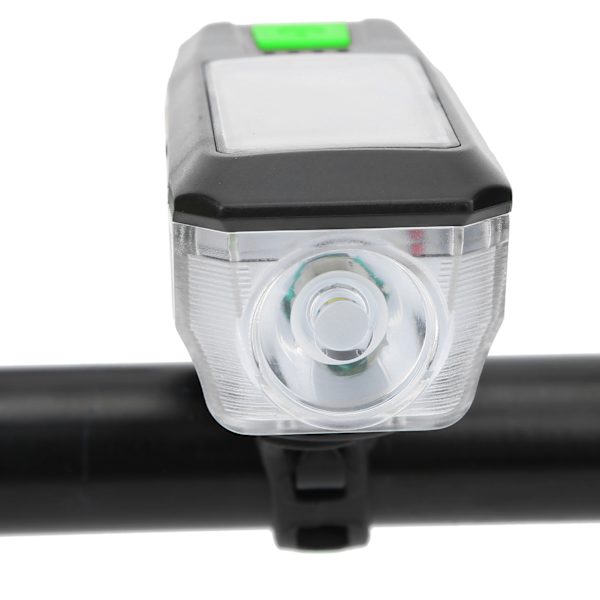 Solcelledrevet USB-opladningscykellys Forlygte Lommelygte Cykeltilbehør med Advarselshorn Sort og Grøn