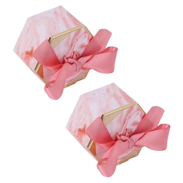 25 Set Hexagonala Godisaskar Chokladkakor Askar för Bröllopsfest Tillbehör (Rosa Ros Rosa Band)
