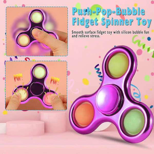 Pop Fidget Spinner, Enkel Sensorisk Fidget Spinner Leksak Tryck Pop Bubbla Spinner Leksak för Stressreducering och Ångestlindring Handleksak för Barn - Rosa