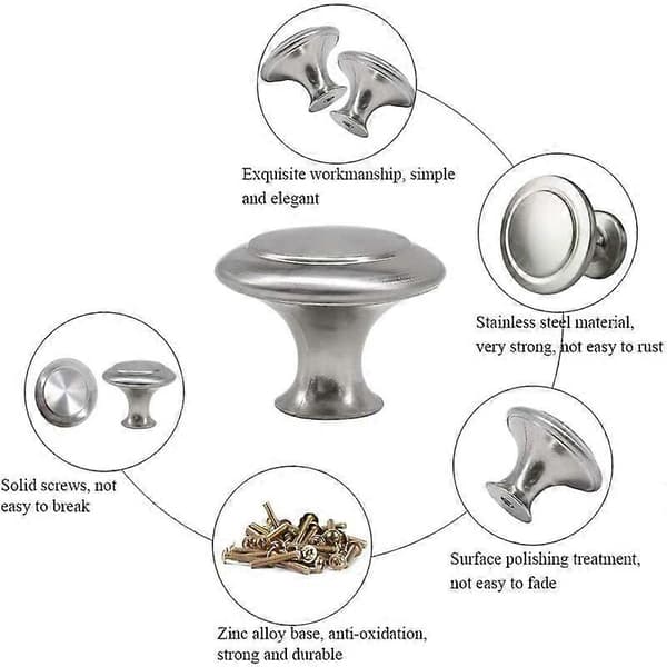 30 Pcs Round Cabinet Door Knobs 30mm Modern Stainless Steel Kitchen Cabinet Handles Mushroom Shaped Metal Drawer Pulls with 30 Pcs Screws Decor