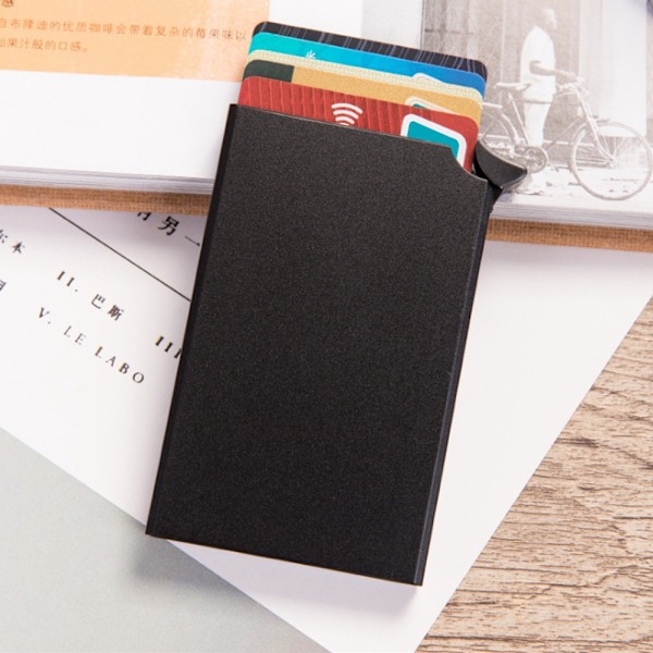 Aluminiumlegering RFID Anti-tyveri kortholder Automatisk Pop-Up Bankkortboks Visitkort Etui Sort