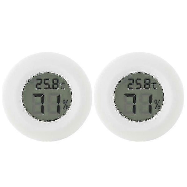 2 stk. Rund Digital Termometer Hygrometer Fugtighedsmåler Temperaturvisning Til Indendørs Soveværelse Hjemmebrug Uden Batteri (hvid)