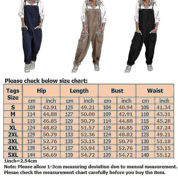 Casual sorte bomuldslinned dame overalls med seler 3XL