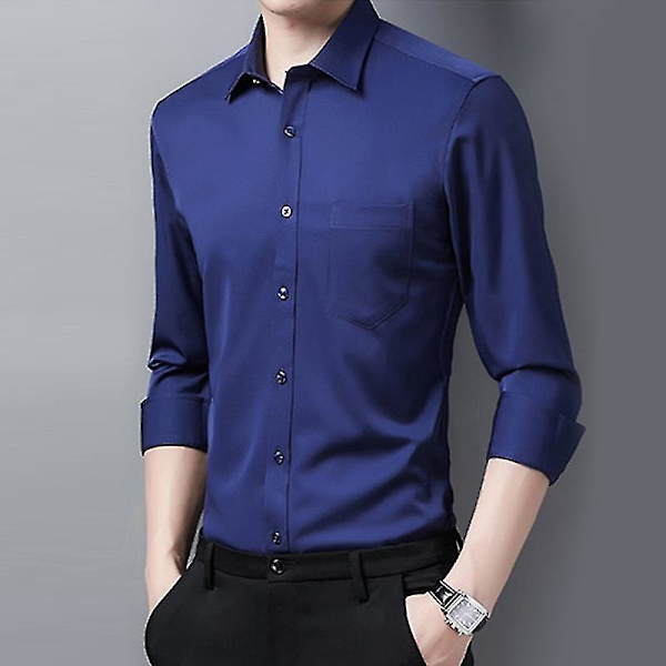 Herrkläder, Casual Slim Fit, Marinblå, Hel, Knapp-Down Klänningsskjorta