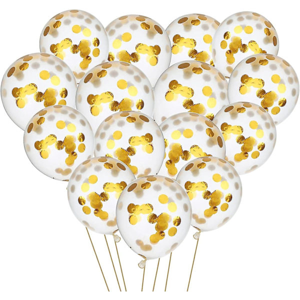 Guld födelsedagsfest ballonger - 15- set metallisk latex och konfetti heliumballonger för födelsedagar, bröllop