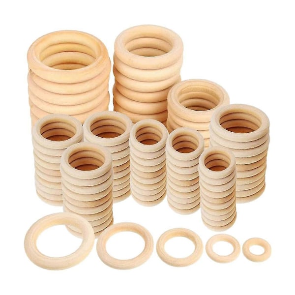 Naturträringar Set - 120 st, Obehandlade Makramé Träringar, DIY Hantverksmaterial