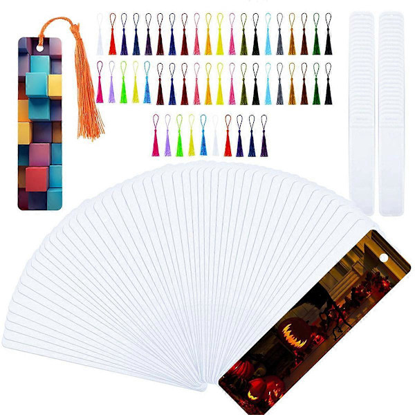 50 sett Sublimering Blank Bokmerker, DIY Blank Aluminium Metall Bokmerker