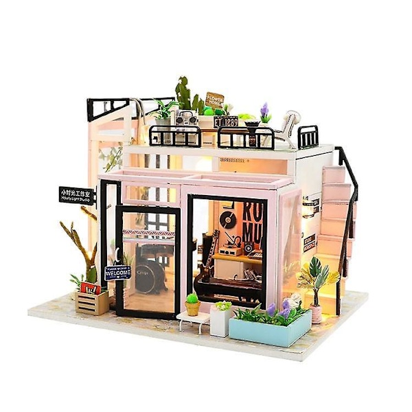 DIY Miniatyrdockhus Kit 1:24 Trähus med Möbler och Dammskydd