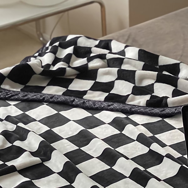 Yksinkertainen vintage-ruutukuvioinen peitto syksyyn ja talveen lämmin päiväpeitto flanellifleece-sohvapeitto moderni musta 150x200cm