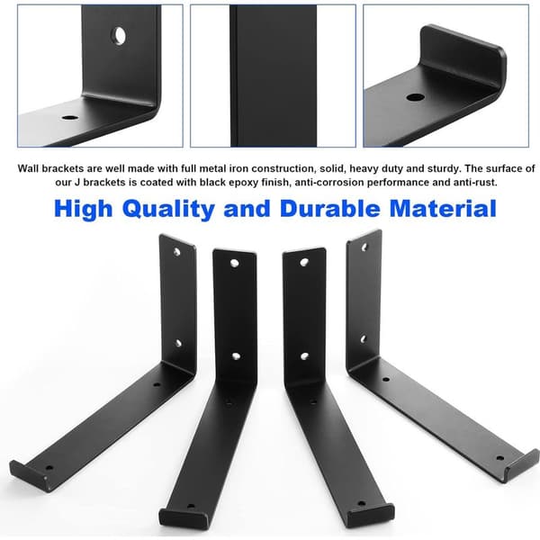 Sæt med 4 kraftige 200 mm flydende hyldebeslag til stilladser - Vægmonterede hyldebeslag - Sorte industrielle hyldebeslag med matchende skruer