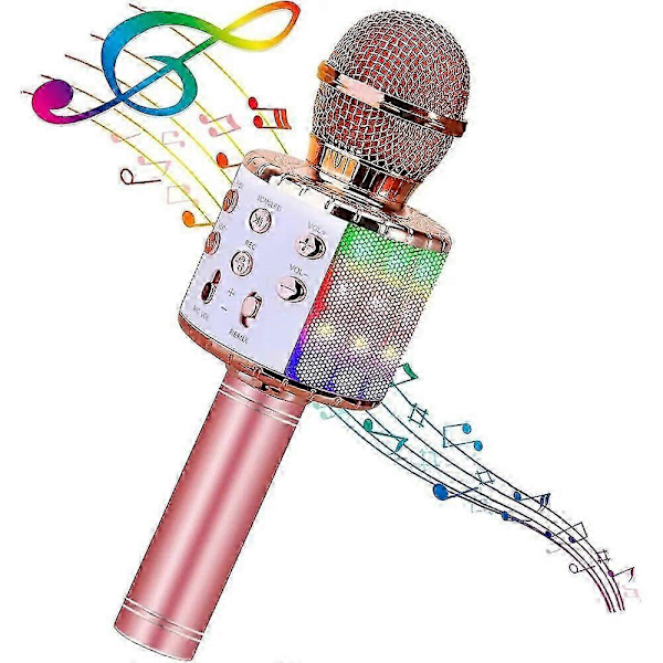 Børnemikrofon Karaoke Håndholdt LED Blinkende Lyd Trådløs Bluetooth Én Maskine Bærbar Højttaler Fødselsdags Julegave Fest Rosaguld