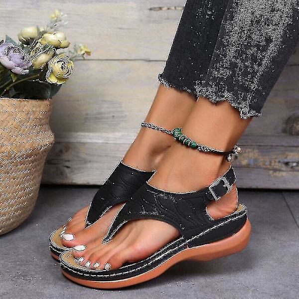 Ortopediset Naisten Mustat Rentoutuneet Litteät Flip Flop -Sandaalit Kiilakantaiset UK4 (EU37)