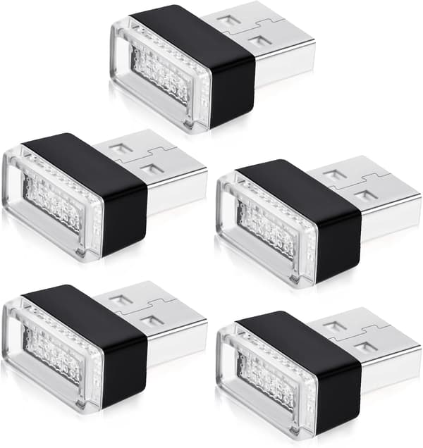 USB-bilbelysning, 5-pak hvide LED-stemningslys til bil