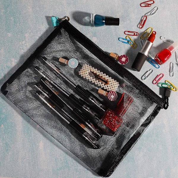 12 stk. Mesh Poser Sort Pose Makeup Tasker Kosmetik Rejse Penalhus