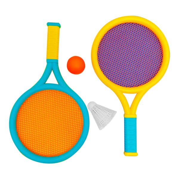 Børne Badminton Ketsjer Skridsikker Holdbar Elastisk Bærbar Tennis Ketsjer Sæt til Børn 2 Ketsjere 2 Bolde Blå Gul