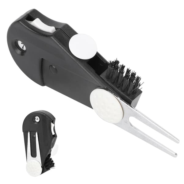 Multifunktionel Golf Divot Tool med Stemmegaffel Boldmarkering Børste Slagtæller og Bælteklips