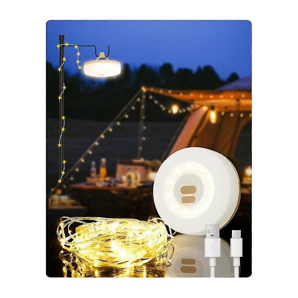 2-i-1 Utomhus Camping Ljusslinga med 5 Belysningslägen, Portabel Led Campinglykta kompatibel Tält, Yar