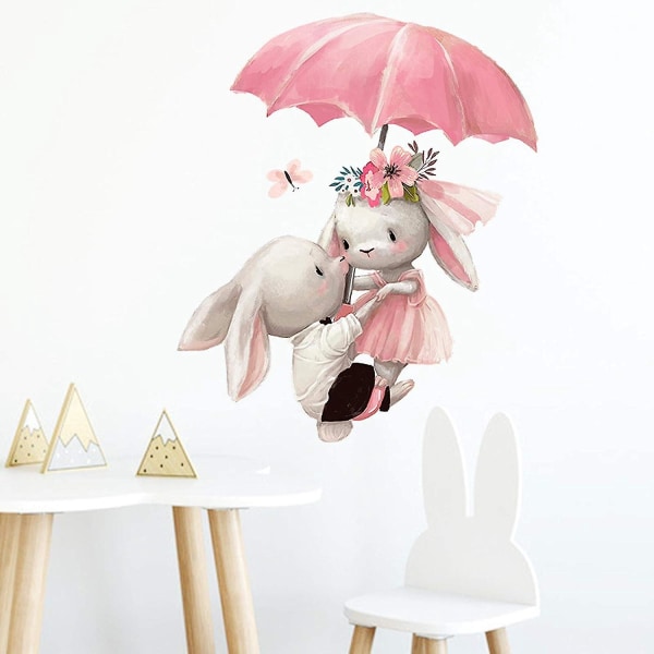 Söta kanin tecknade paraplyväggklistermärken, gör-det-själv-skal- och stickkonst för barn för barnkammare