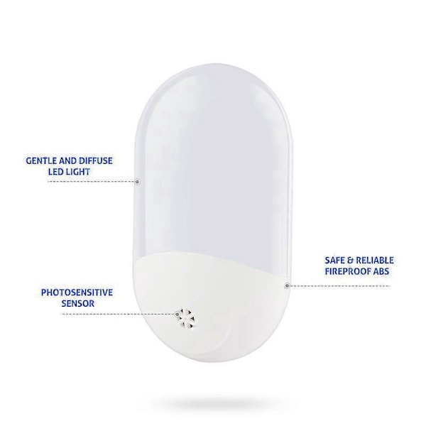 Automatisk Plug-and-Play Natlampe til Børn med Tusmørkesensor, Energibesparende 0,7W Natlampe til Stikkontakt til Børneværelse, Stue, Garage, Varm Hvid