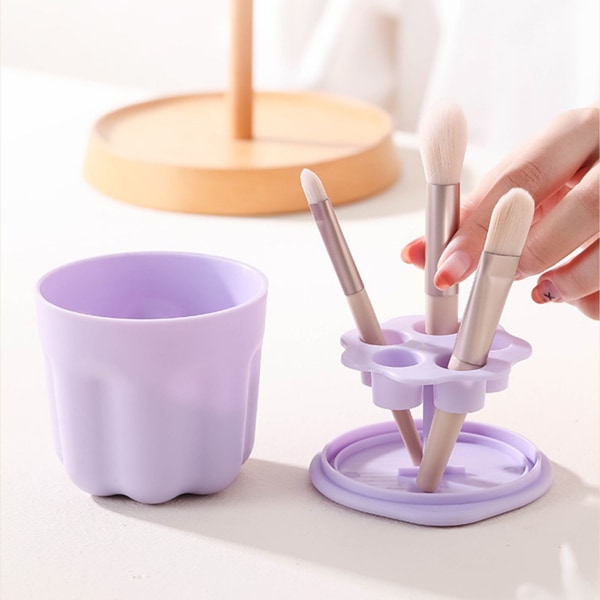 Makeup Brush Cleaner Cup Multifunktionel sikker PP TPR kosmetisk børsterenskål med tørrestativ Lilla