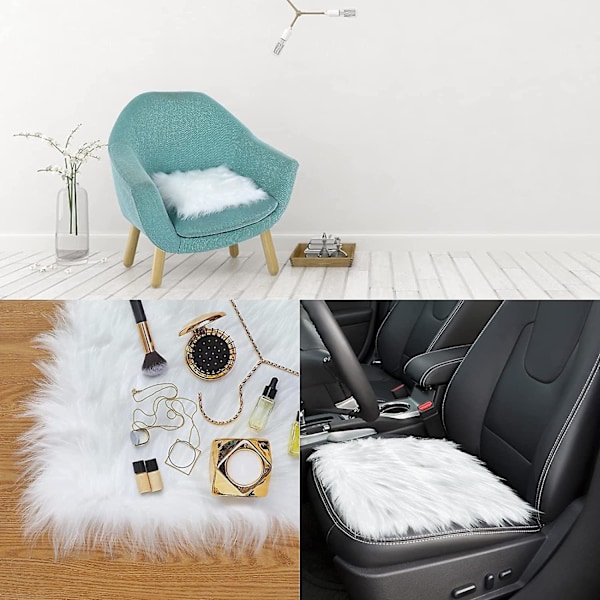 Stolpude i kunstig pels, firkantet, 30 cm, blød og fluffy til stue, soveværelse, sofa, fotobaggrund (hvid)