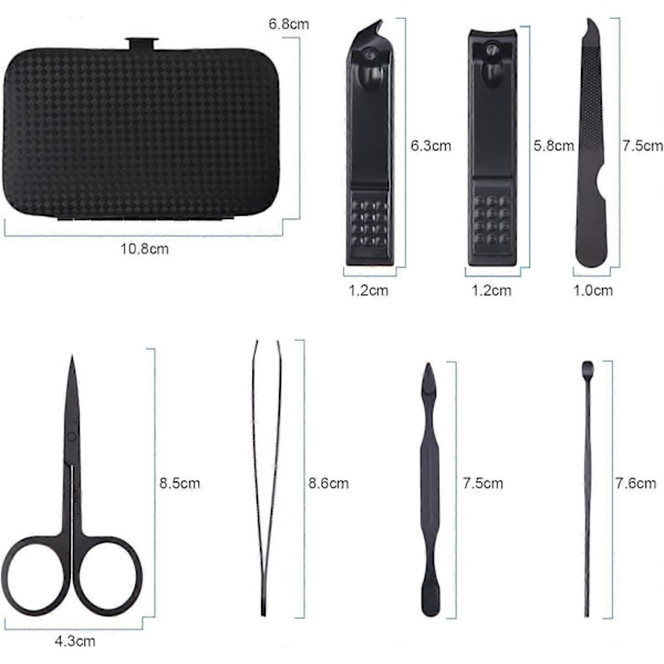 Manikyr Pedikyr Set, 7 Delars Professionellt Nagelset, Rostfritt Stål Nagelbandsklippare, Pedikyr Manikyr Set med Resefodral och Exklusivt Hem