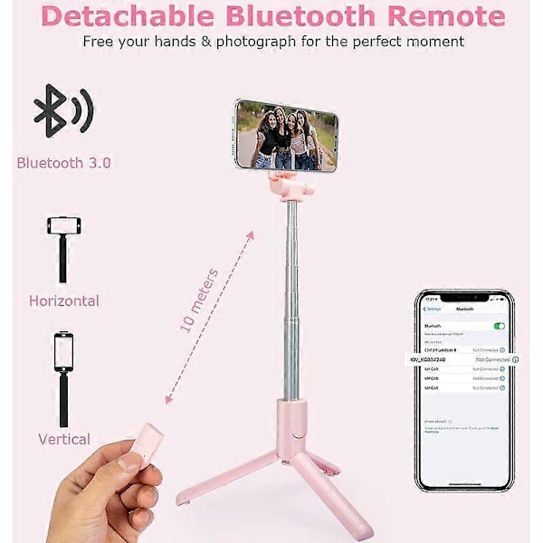 Selfie Stick, Utdragbar Selfie Stick med Trådlös Fjärrkontroll, Tripod Telefonhållare för Direktvideoinspelning Kompatibel med iPhone 13 Pro Max/12 Pro Ma
